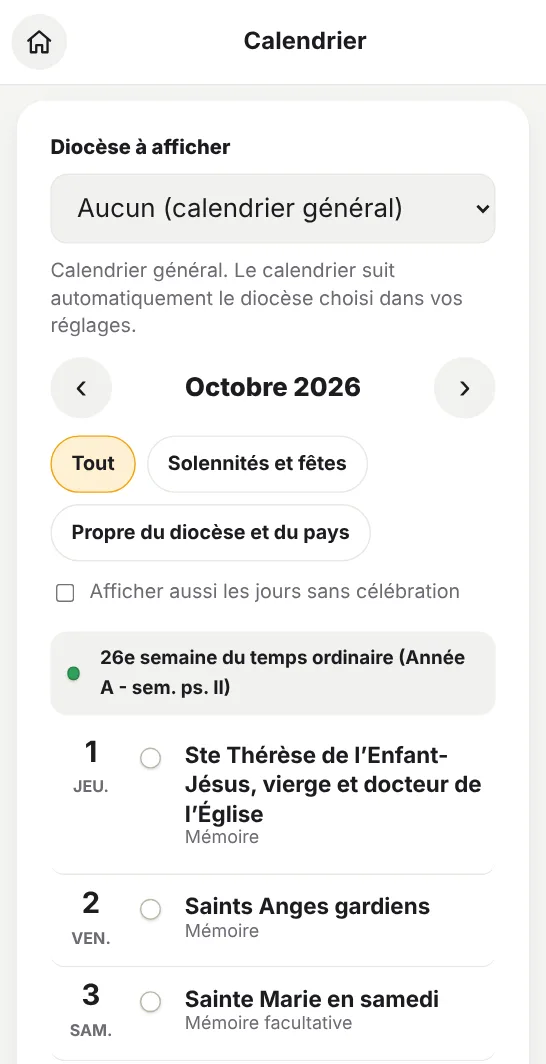 Calendrier liturgique